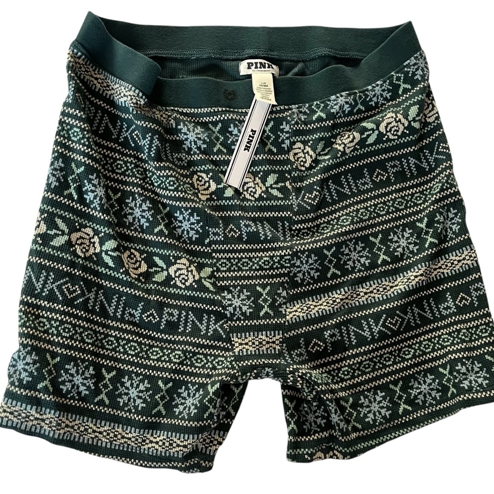 PINK Victoria's Secret Green Patterned Women's Boxer Shorts